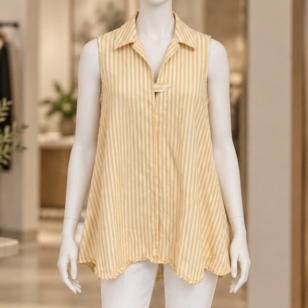 Banana Republic Womens Tunic Sleeveless Striped Cotton Yellow White XS